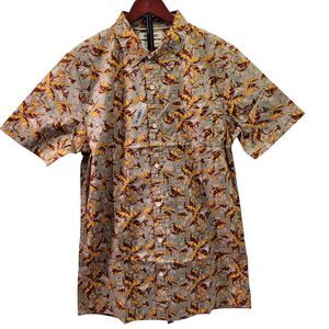 Goodthreads Men’s Standard Shirt Brown Shirt Autumn Leaves Pattern Button-Up MT